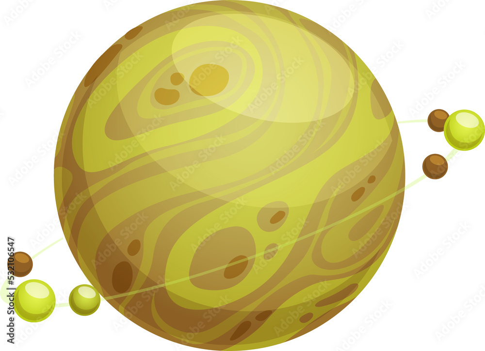 Poster yellow fantasy planet rotating over orbit isolated