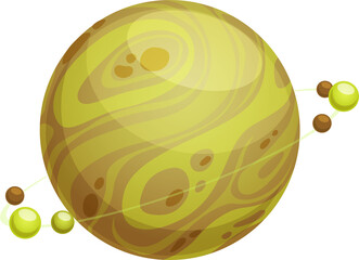 Yellow fantasy planet rotating over orbit isolated