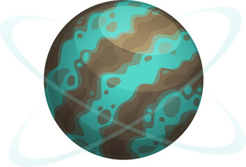 Cartoon fairy tale planet rotating over orbit sign