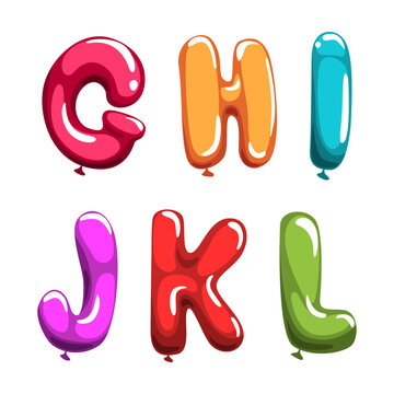 Colorful balloons alphabet. G,H,I,J,K,L creative cartoon glossy letters alphabetical font vector illustration