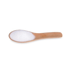 Sugar in a wooden spoon isolated on white background
