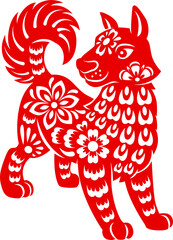 Dog with floral pattern Chinese New Year sign icon