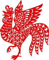 CNY papercut rooster Chinese New Year bird symbol © Vector Tradition