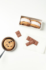 Concept of sweet food, cookies with ice cream, top view