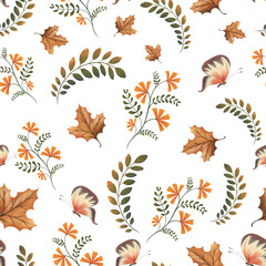 Autumn Fall Seamless Pattern Tile with Rustic Autumnal Elements PNG Clipart Illustration