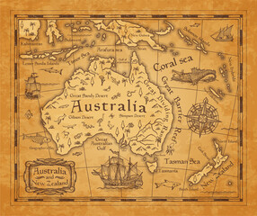 Fototapeta na wymiar Antique map of Australia and New Zealand islands