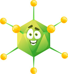 Cartoon adenovirus, green microbe, virus, bacteria