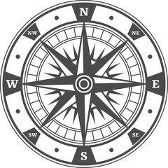 Fototapeta premium Antique navigation compass, marine travel symbol