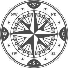Ancient compass with windrose star vector symbol