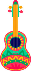Mexican music instrument guitar with aztec pattern