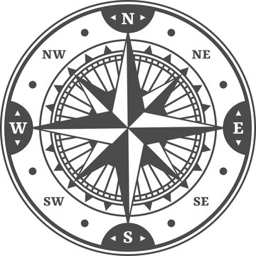 Ancient compass with windrose star vector symbol