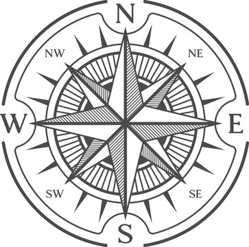 Vintage compass symbol, marine navigation sign
