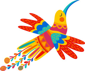 Mexican colorful hummingbird cartoon alebrije bird © Vector Tradition