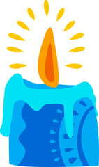 Candle with ornate pattern, bright burning flame