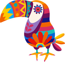 Obraz premium Exotic mexican toucan with ethnic floral ornament