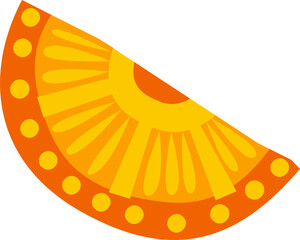 Slice or orange fruit with mexican ethnic ornament