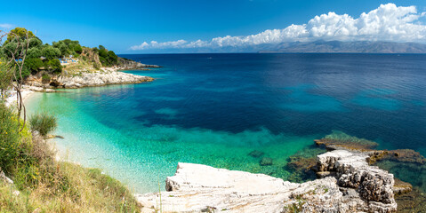 amazing beach in Kassiopi on Corfu island in Greece - obrazy, fototapety, plakaty