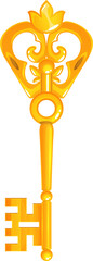 Fototapeta na wymiar Golden old vintage key isolated cartoon opener