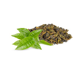 Green tea leaf isolated on white background