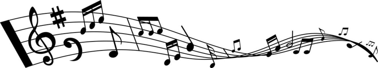 Music wave with musical notes, song or melody