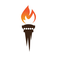 Fire torch with flame flat icons set. Collection of symbol flaming, illustration