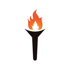 Fire torch with flame flat icons set. Collection of symbol flaming, illustration