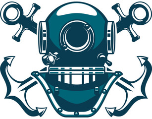 Diving helmet, marine nautical heraldic aqualung