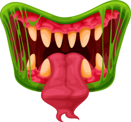 Halloween monster mouth with fangs and tongue - obrazy, fototapety, plakaty
