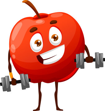 Red apple with dumbbells, fitness sport workout