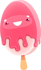 Cartoon ice cream dessert, strawberry popsicle