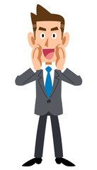 大声で呼びかけるビジネスマン
