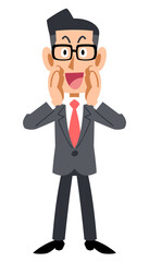 大声で呼びかける眼鏡をかけたビジネスマン
