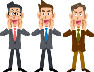 大声で呼びかける3人のビジネスマン
