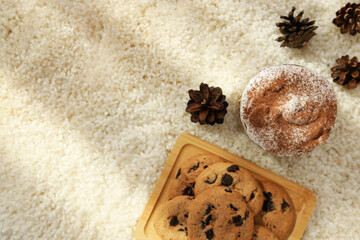 Concept of Hygge, warm and cozy composition, space for text