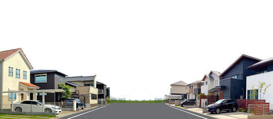 【PNG透過】戸建て住宅の街並み