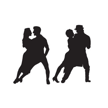 Couple silhouettes dancing set in full shot