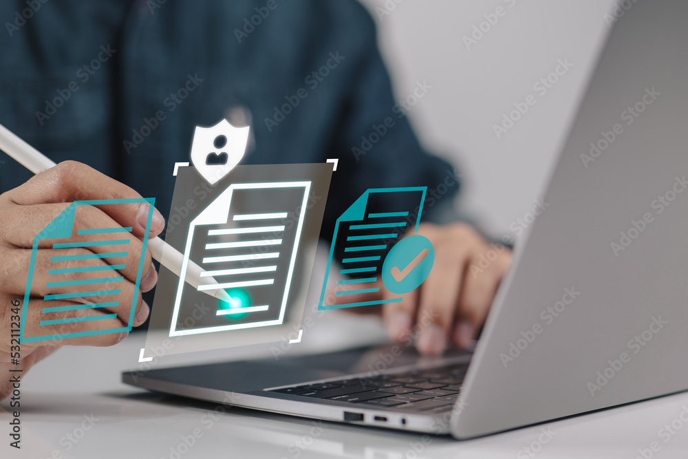 Leinwandbilder intelligent contract. data protection and privacy policy concept of a man executing a digital signat