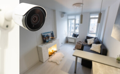 Interior Of Modern Empty Living Room With Security Camera In House