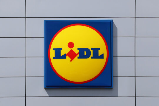 Cabourg, France - 06.06.2022 : Lidl shop sign on the facade of the store