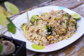 Fried rice is an easy and delicious dish.  consisting of eggs  Pork and broccoli and still affordable during bad economic times.