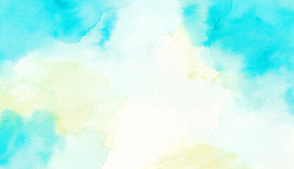 ターコイズブルーとベージュの水彩背景　水彩フレーム　テクスチャ素材	
