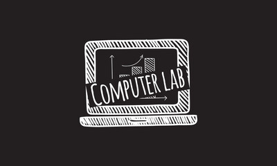 Computer lab written on hand drawn computer vector design. Modern hand drawn vector illustration