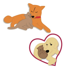 寄り添う犬と猫