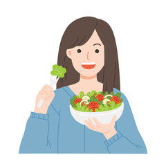 Young women eating salads. Diet food for life. Healthy foods with benefits. Healthy and vegan food concept.