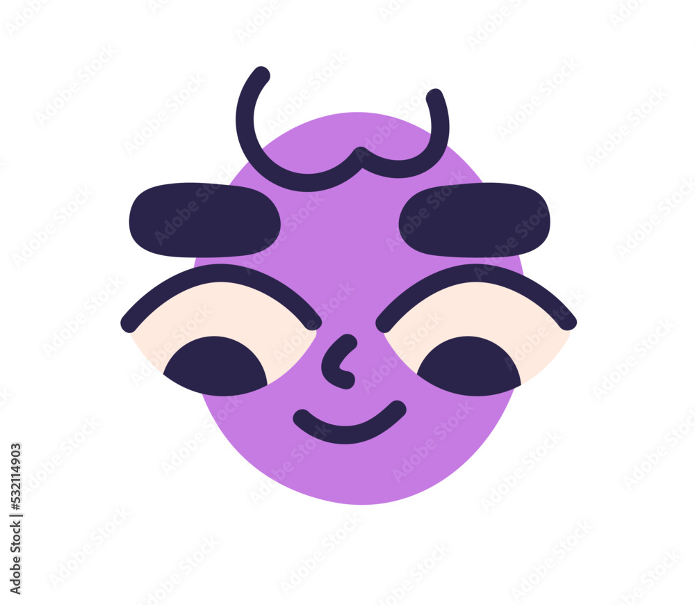 Poster curious face avatar of cute funny comic abstract character looking down. fun head with facial expres