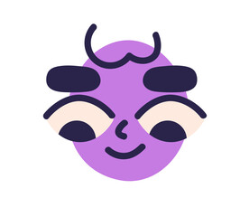 Curious face avatar of cute funny comic abstract character looking down. Fun head with facial expression of interest, curiosity, enthusiasm. Flat vector illustration isolated on white background