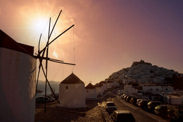 Zachód słońca w Grecji na wyspie Astypalea - obrazy, fototapety, plakaty