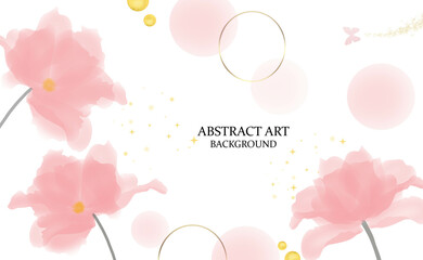 Abstract art background. Luxury minimal style wallpaper with golden line art flower and botanical leaves, Organic shapes, Watercolor. background for banner, poster, Web and packaging.