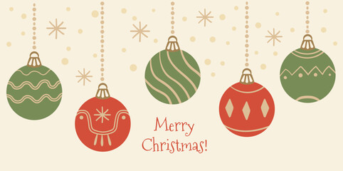 Christmas ball hand made frame. Balls are hanging vector illustration.