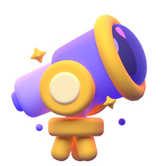 Telescope in 3d render for graphic asset web presentation or other